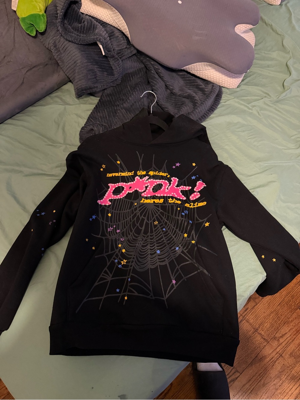 PINK Black Hoodie with Pink Logo and Star Accents